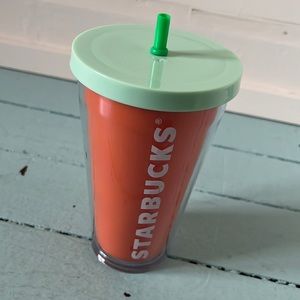The Fall Starbucks Orange & Mint Cold Cup Drink Tumbler Released 2014 Block Logo